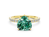 Yellow gold Heart Cut Green Sapphire Solitaire Ring with Pave Band and Four Prong Setting_24