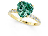 Yellow gold Heart Cut Green Sapphire Solitaire Ring with Pave Band and Four Prong Setting_25