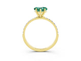 Yellow gold Heart Cut Green Sapphire Solitaire Ring with Pave Band and Four Prong Setting_27