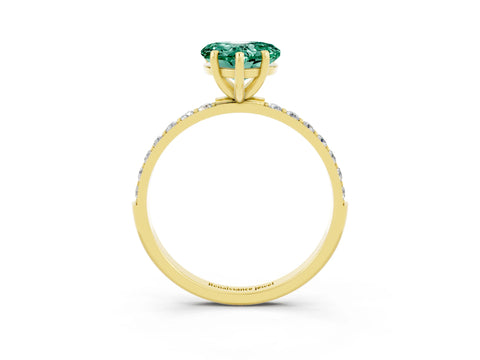 Yellow gold Heart Cut Green Sapphire Solitaire Ring with Pave Band and Four Prong Setting_27