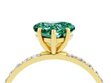 Yellow gold Heart Cut Green Sapphire Solitaire Ring with Pave Band and Four Prong Setting_28