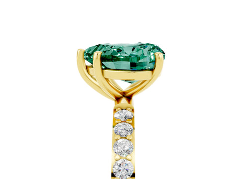 Yellow gold Heart Cut Green Sapphire Solitaire Ring with Pave Band and Four Prong Setting_29