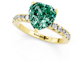Yellow gold Heart Cut Green Sapphire Solitaire Ring with Round  Pavé Band and Four-Prong Setting_37