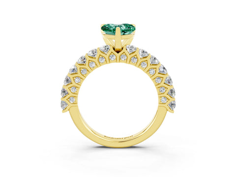 Yellow gold Heart Cut Green Sapphire Solitaire Ring with Shared Prong Pavé Band and Four-Prong Setting_15