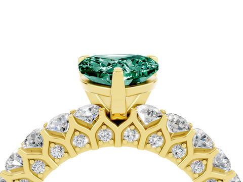 Yellow gold Heart Cut Green Sapphire Solitaire Ring with Shared Prong Pavé Band and Four-Prong Setting_16