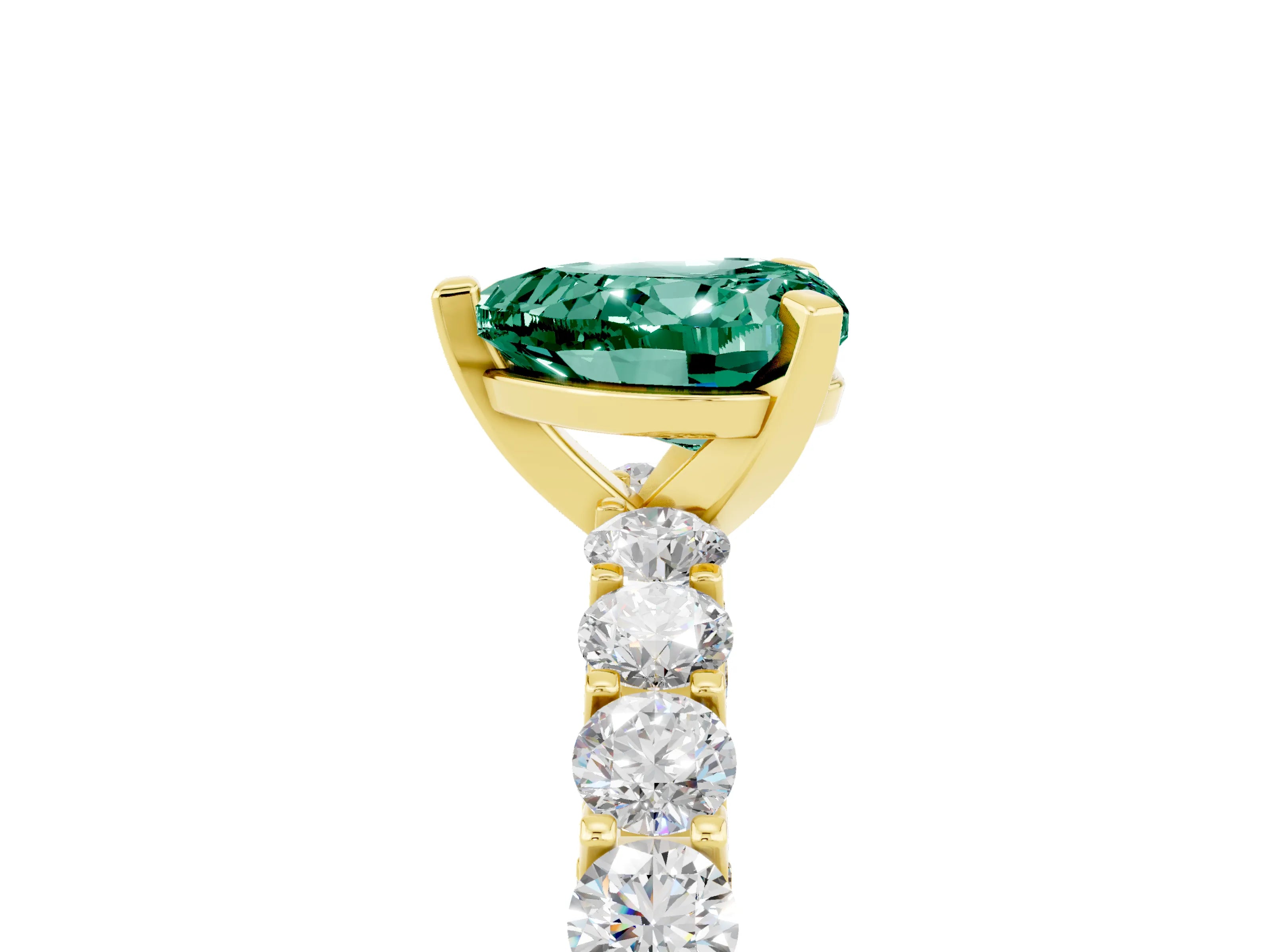Yellow gold Heart Cut Green Sapphire Solitaire Ring with Shared Prong Pavé Band and Four-Prong Setting_17