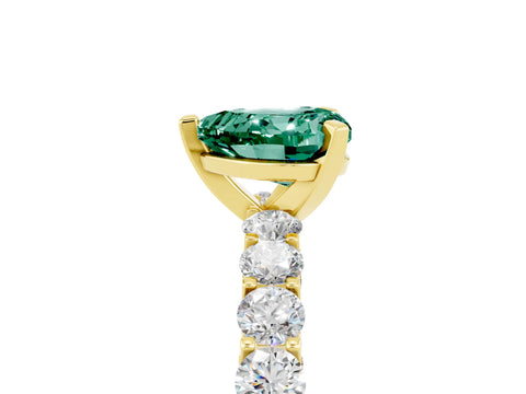 Yellow gold Heart Cut Green Sapphire Solitaire Ring with Shared Prong Pavé Band and Four-Prong Setting_17