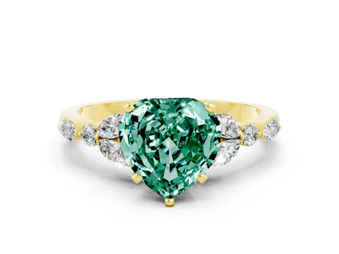 Yellow gold Heart Cut Green Sapphire Solitaire Ring with Side Stones and Four-Prong Setting_12