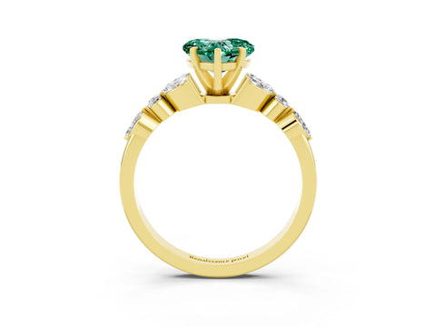 Yellow gold Heart Cut Green Sapphire Solitaire Ring with Side Stones and Four-Prong Setting_15