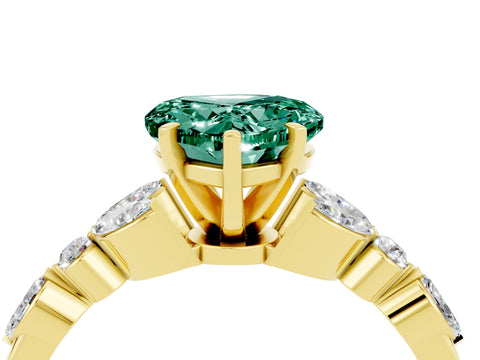 Yellow gold Heart Cut Green Sapphire Solitaire Ring with Side Stones and Four-Prong Setting_16