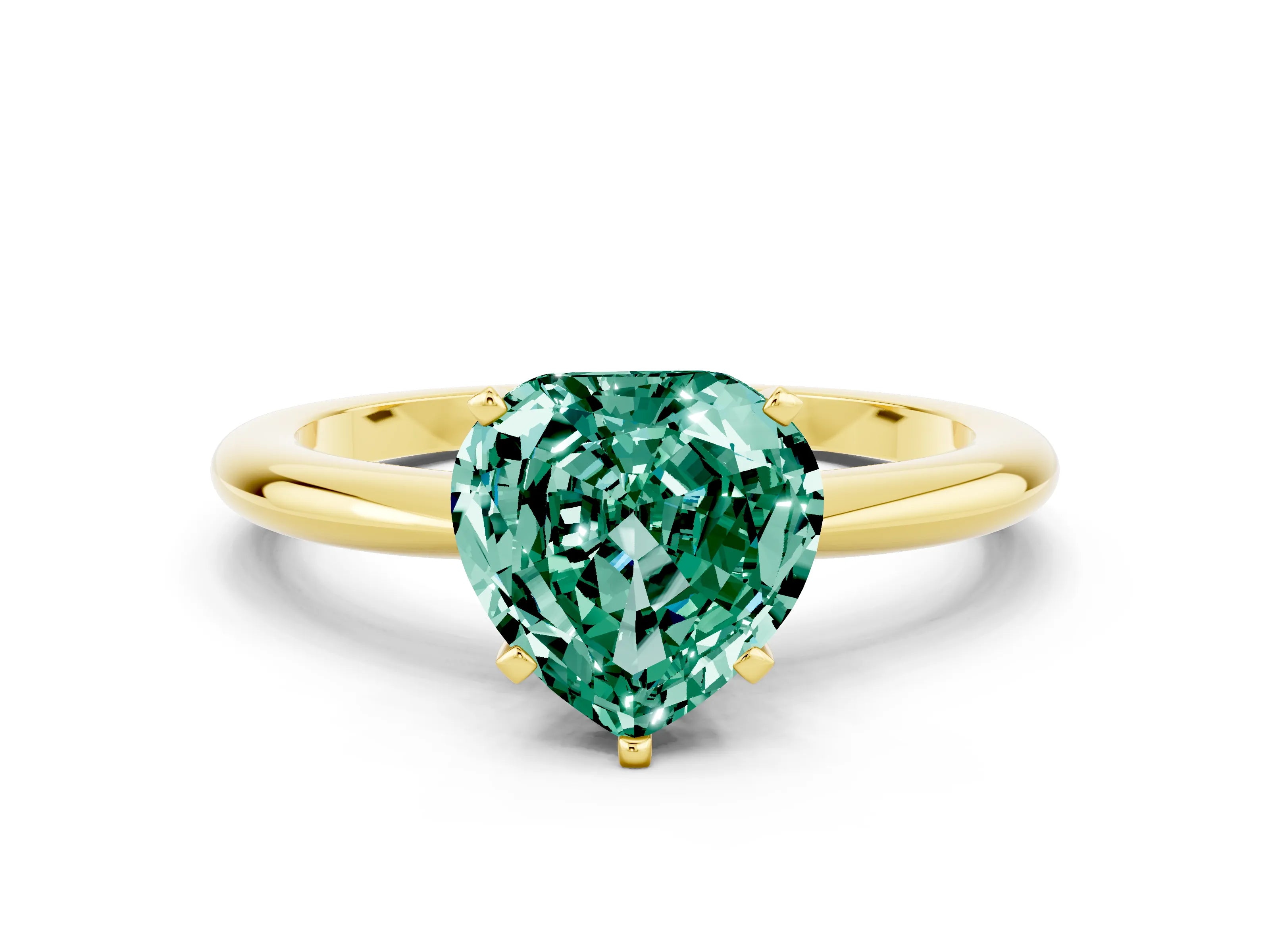 Yellow gold Heart Cut Green Sapphire Solitaire Ring with Six-Prong Setting and Classic Band