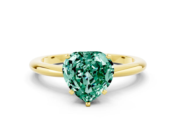 Yellow gold Heart Cut Green Sapphire Solitaire Ring with Six-Prong Setting and Classic Band