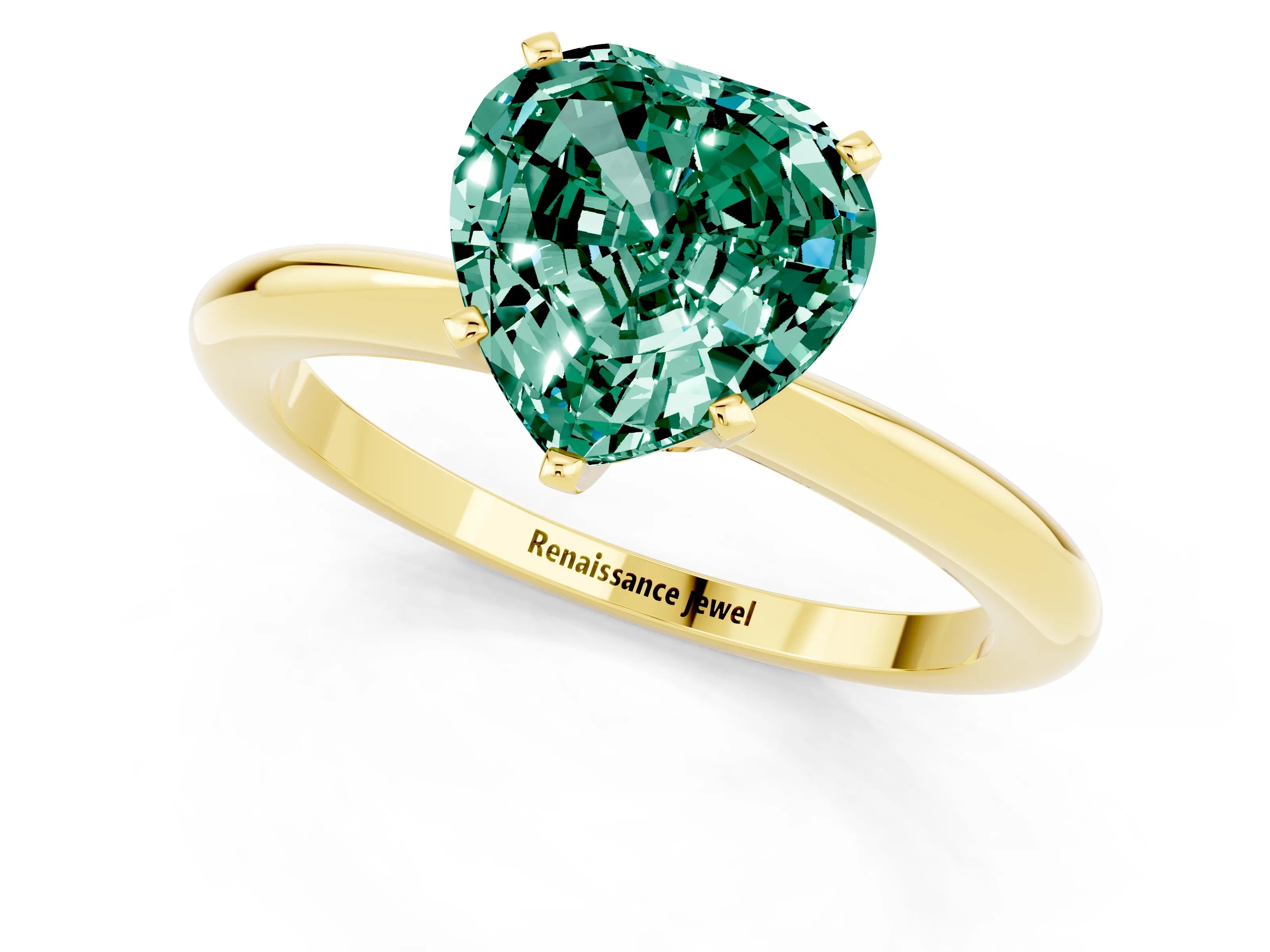 Yellow gold Heart Cut Green Sapphire Solitaire Ring with Six-Prong Setting and Classic Band_1