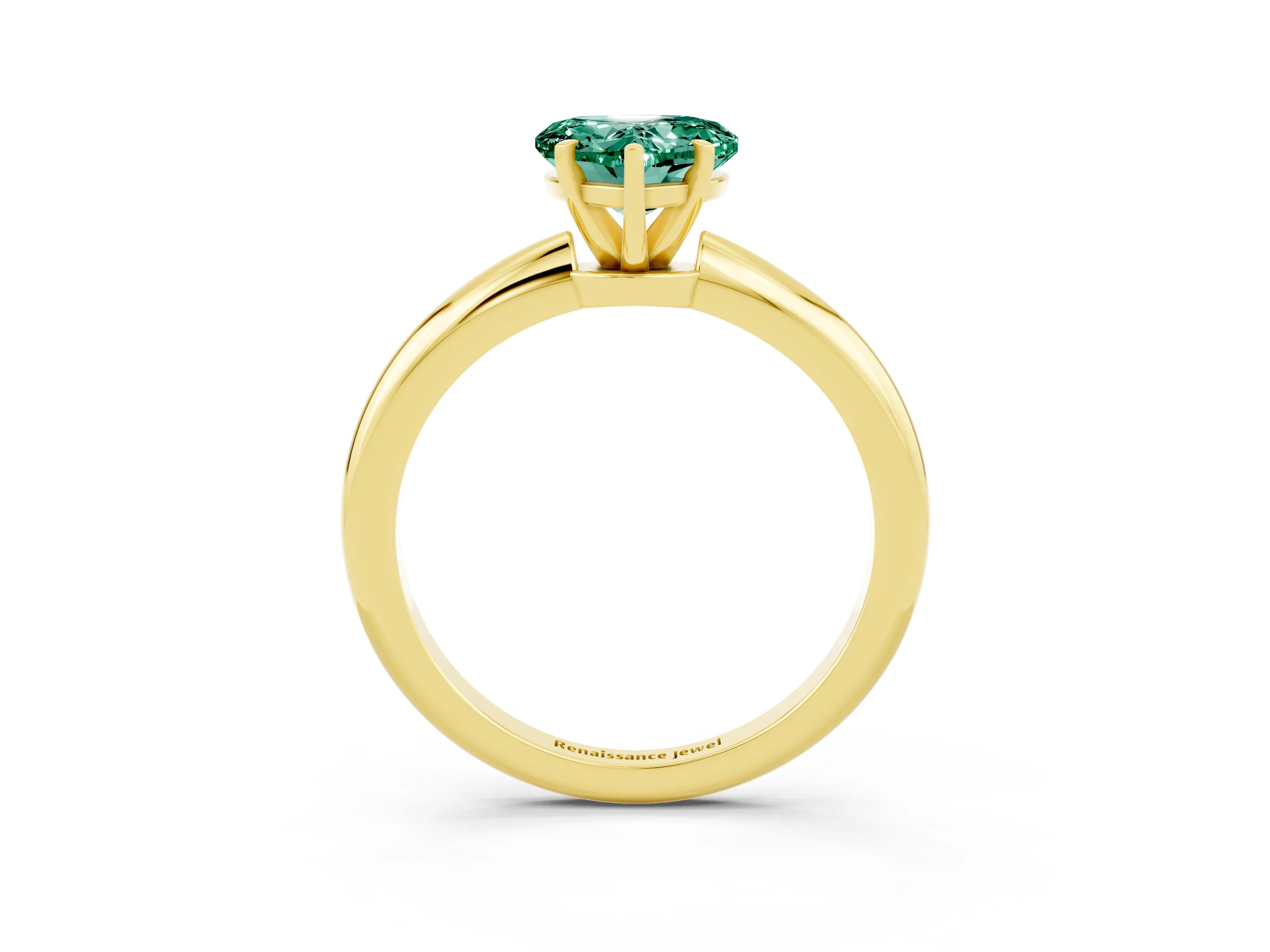 Yellow gold Heart Cut Green Sapphire Solitaire Ring with Six-Prong Setting and Classic Band_3