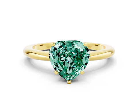 Yellow gold Heart Cut Green Sapphire Solitaire Ring with Six-Prong Setting and Classic Band