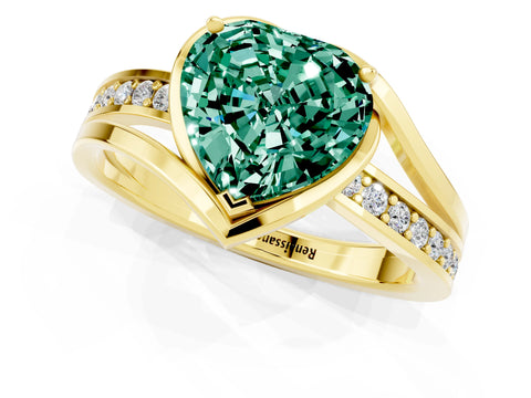 Yellow gold Heart Cut Green Sapphire Solitaire Ring with Split Shank and Prong Setting_1