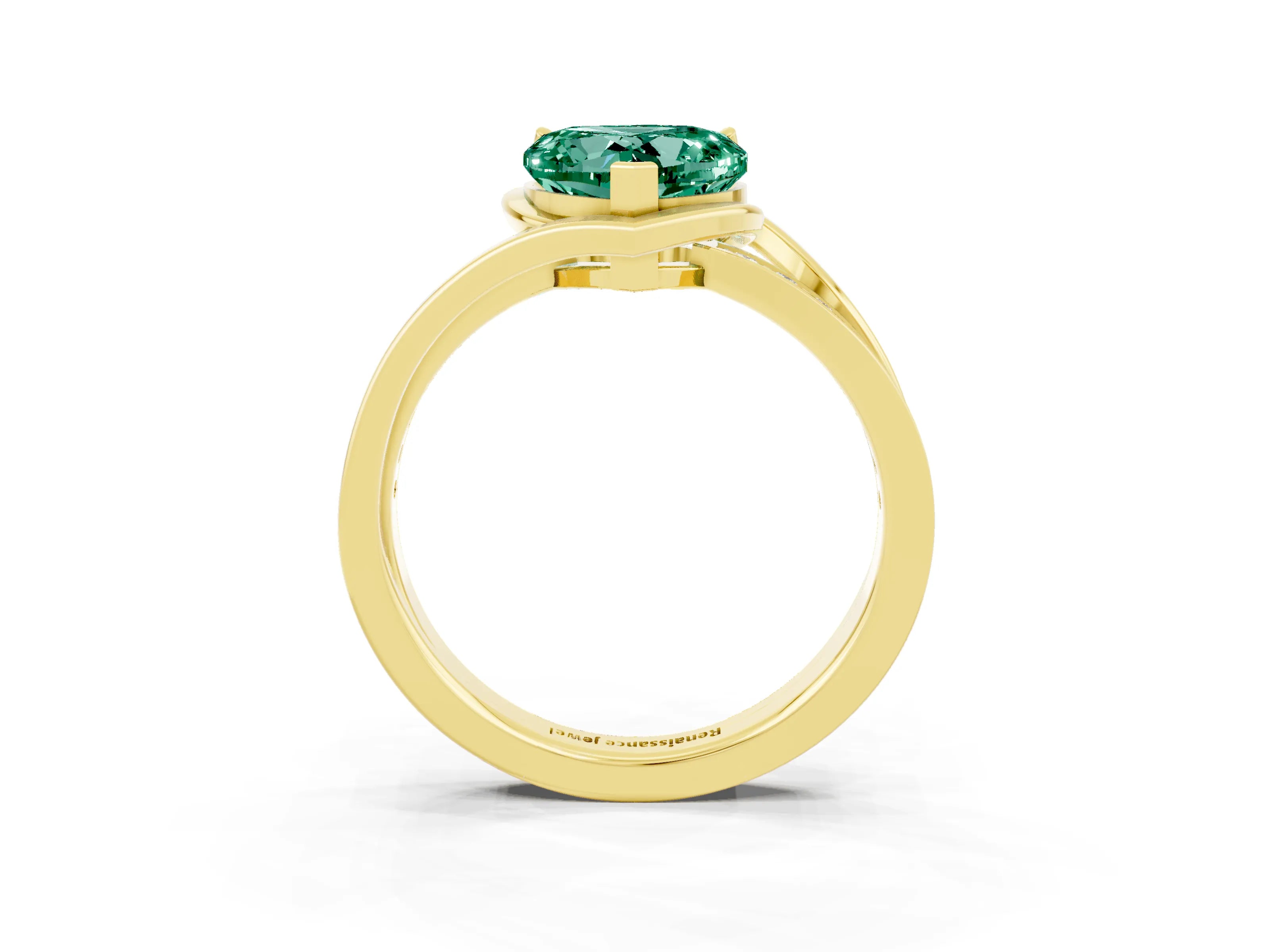 Yellow gold Heart Cut Green Sapphire Solitaire Ring with Split Shank and Prong Setting_3