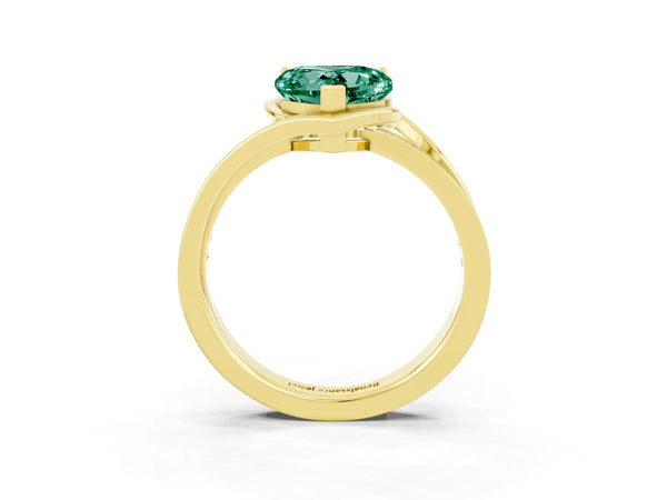 Yellow gold Heart Cut Green Sapphire Solitaire Ring with Split Shank and Prong Setting