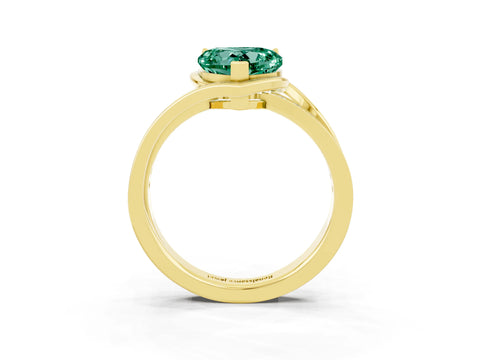 Yellow gold Heart Cut Green Sapphire Solitaire Ring with Split Shank and Prong Setting_3