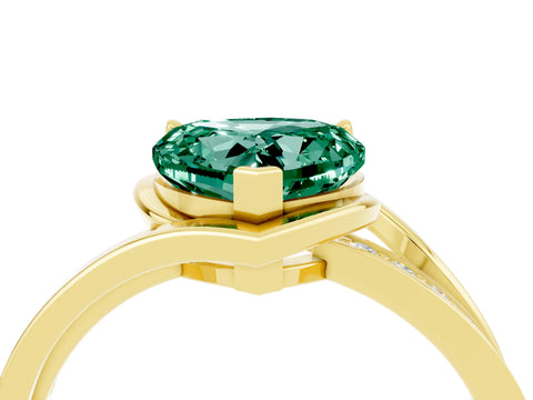 Yellow gold Heart Cut Green Sapphire Solitaire Ring with Split Shank and Prong Setting_4