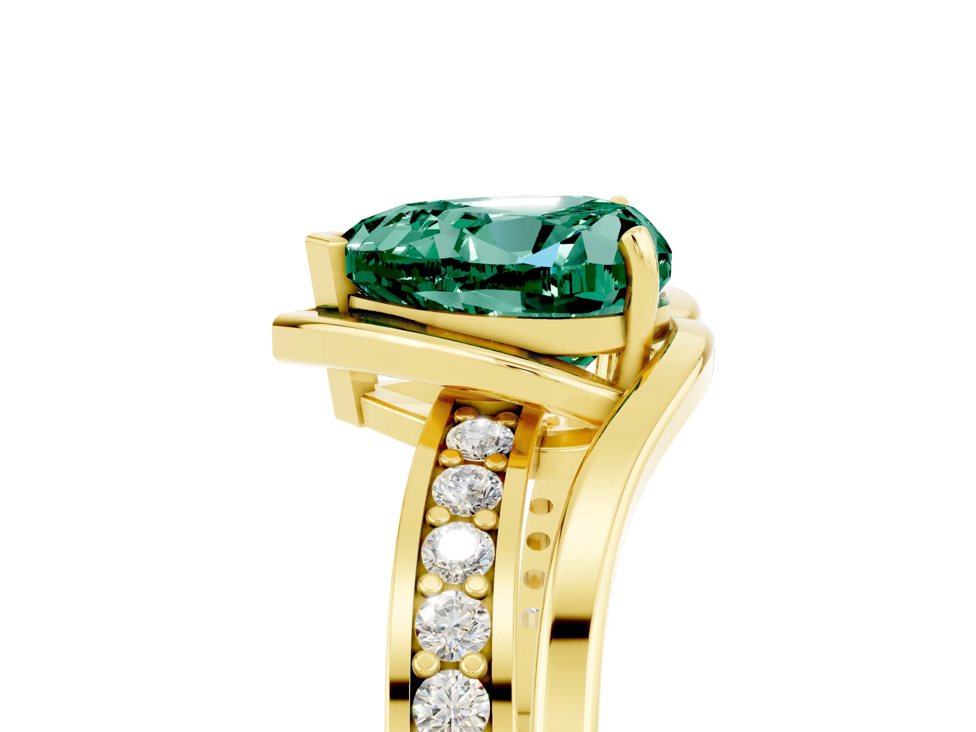 Yellow gold Heart Cut Green Sapphire Solitaire Ring with Split Shank and Prong Setting_5
