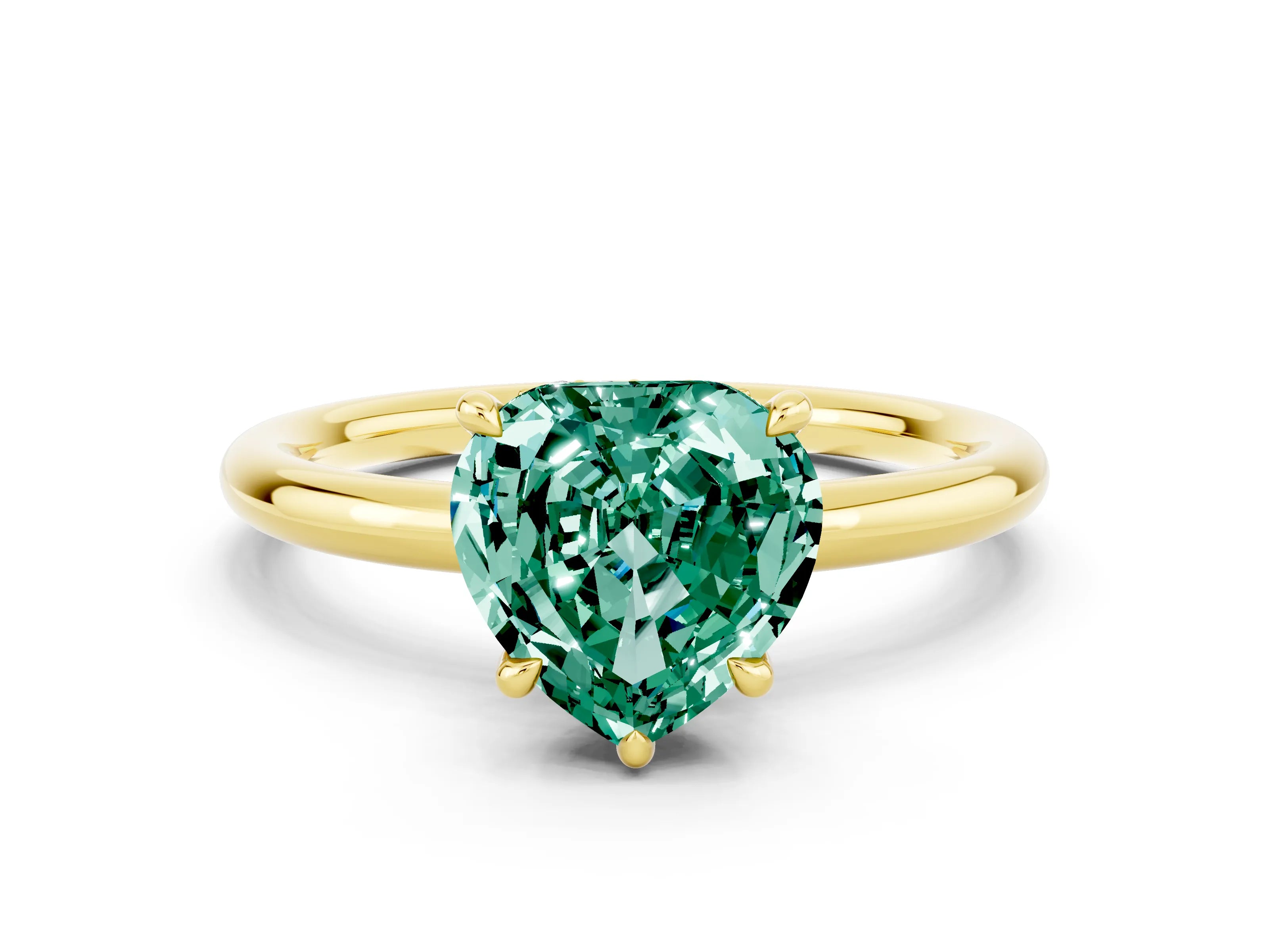Yellow gold Heart Cut Green Sapphire Solitaire Ring with Thin Band and Four-Prong Setting