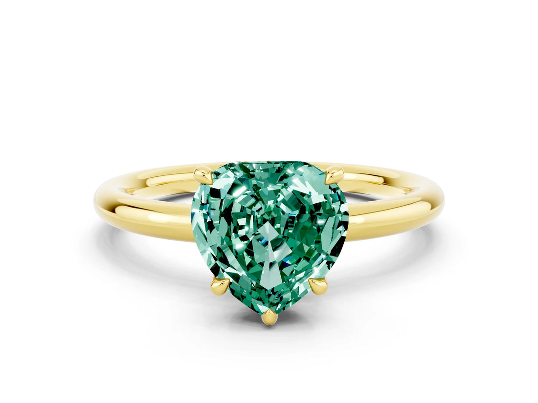 Yellow gold Heart Cut Green Sapphire Solitaire Ring with Thin Band and Four-Prong Setting