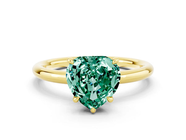 Yellow gold Heart Cut Green Sapphire Solitaire Ring with Thin Band and Four-Prong Setting