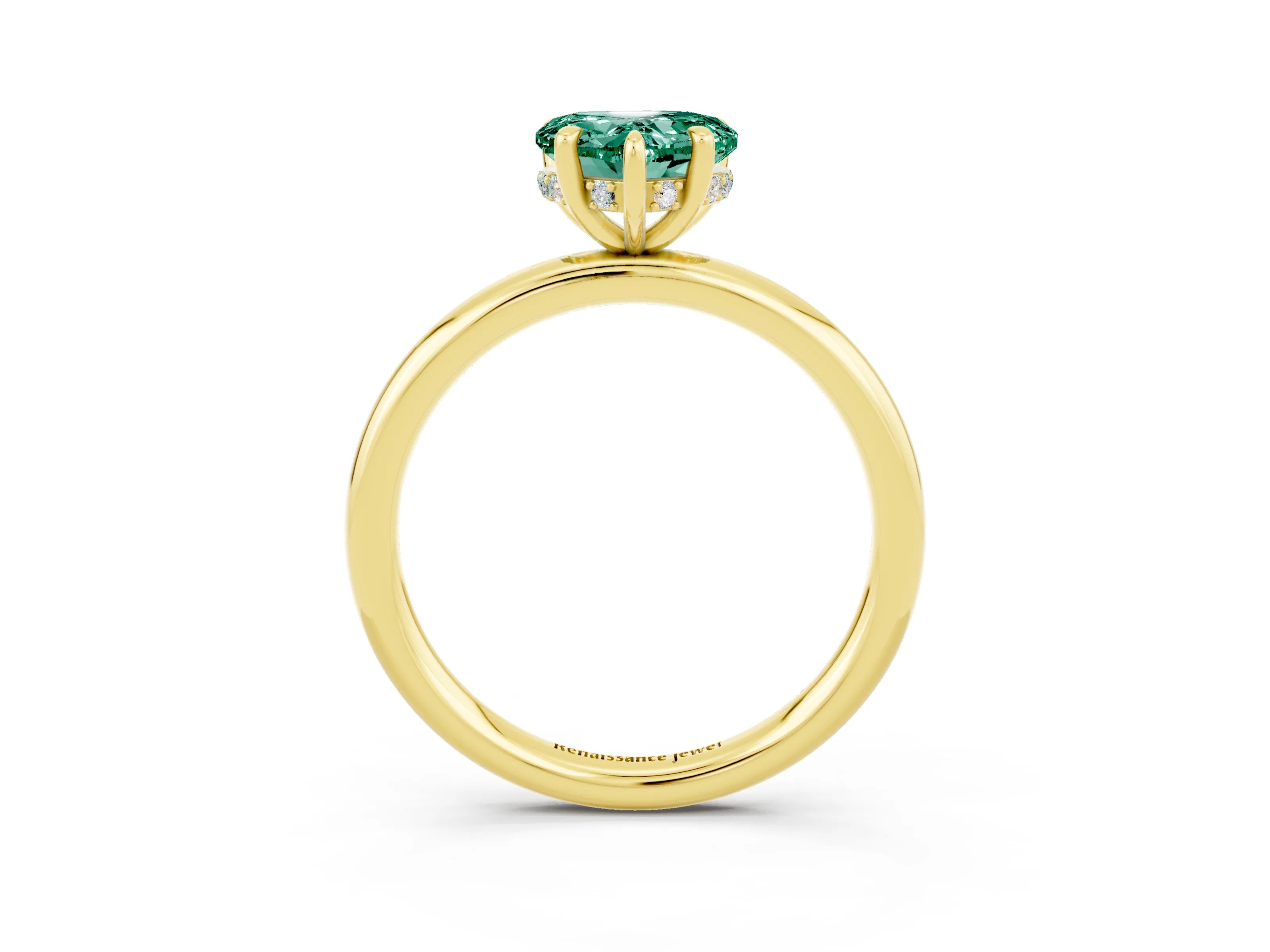 Yellow gold Heart Cut Green Sapphire Solitaire Ring with Thin Band and Four-Prong Setting_3