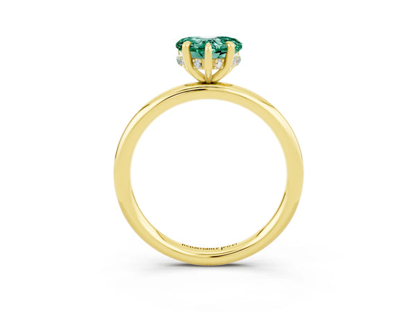 Yellow gold Heart Cut Green Sapphire Solitaire Ring with Thin Band and Four-Prong Setting