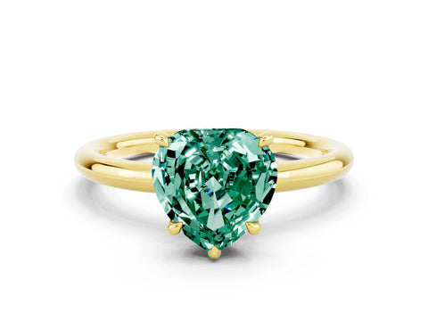 Yellow gold Heart Cut Green Sapphire Solitaire Ring with Thin Band and Four-Prong Setting