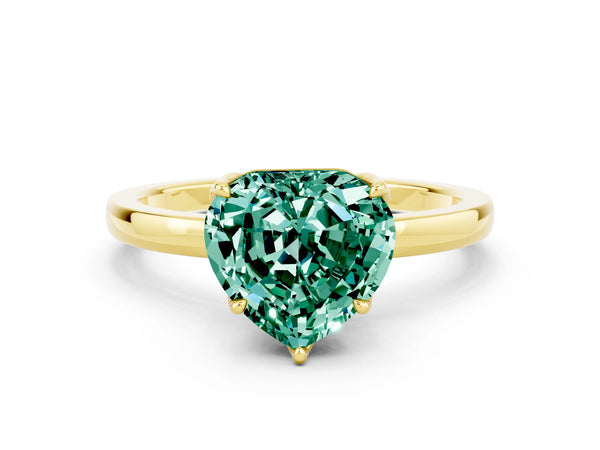 Yellow gold Heart Cut Green Sapphire Solitaire Ring with Thin Band and Prong Setting