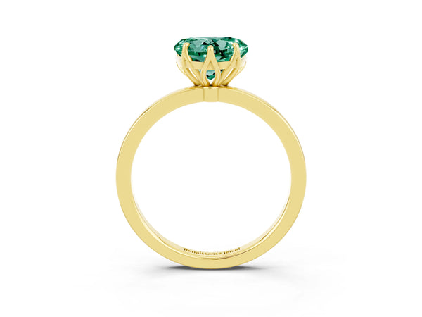 Yellow gold Heart Cut Green Sapphire Solitaire Ring with Thin Band and Prong Setting