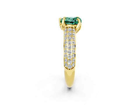 Yellow gold Heart Cut Green Sapphire Solitaire Ring with Three-Row Pavé Band and Four-Prong Setting_14