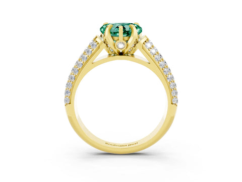 Yellow gold Heart Cut Green Sapphire Solitaire Ring with Three-Row Pavé Band and Four-Prong Setting_15
