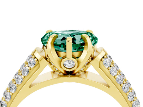 Yellow gold Heart Cut Green Sapphire Solitaire Ring with Three-Row Pavé Band and Four-Prong Setting_16