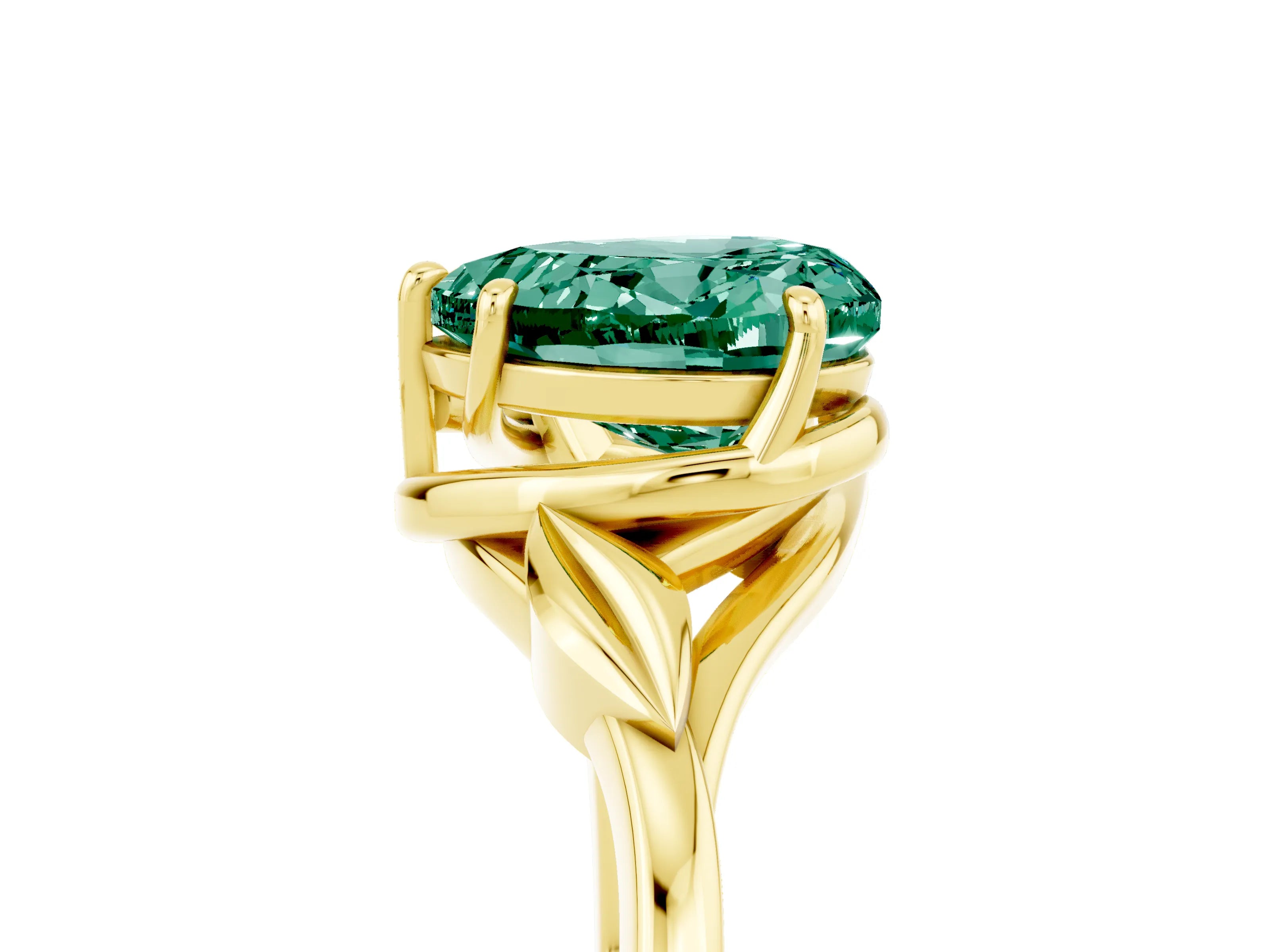 Yellow gold Heart Cut Green Sapphire Solitaire Ring with Twist Band and Four-Prong Setting_29