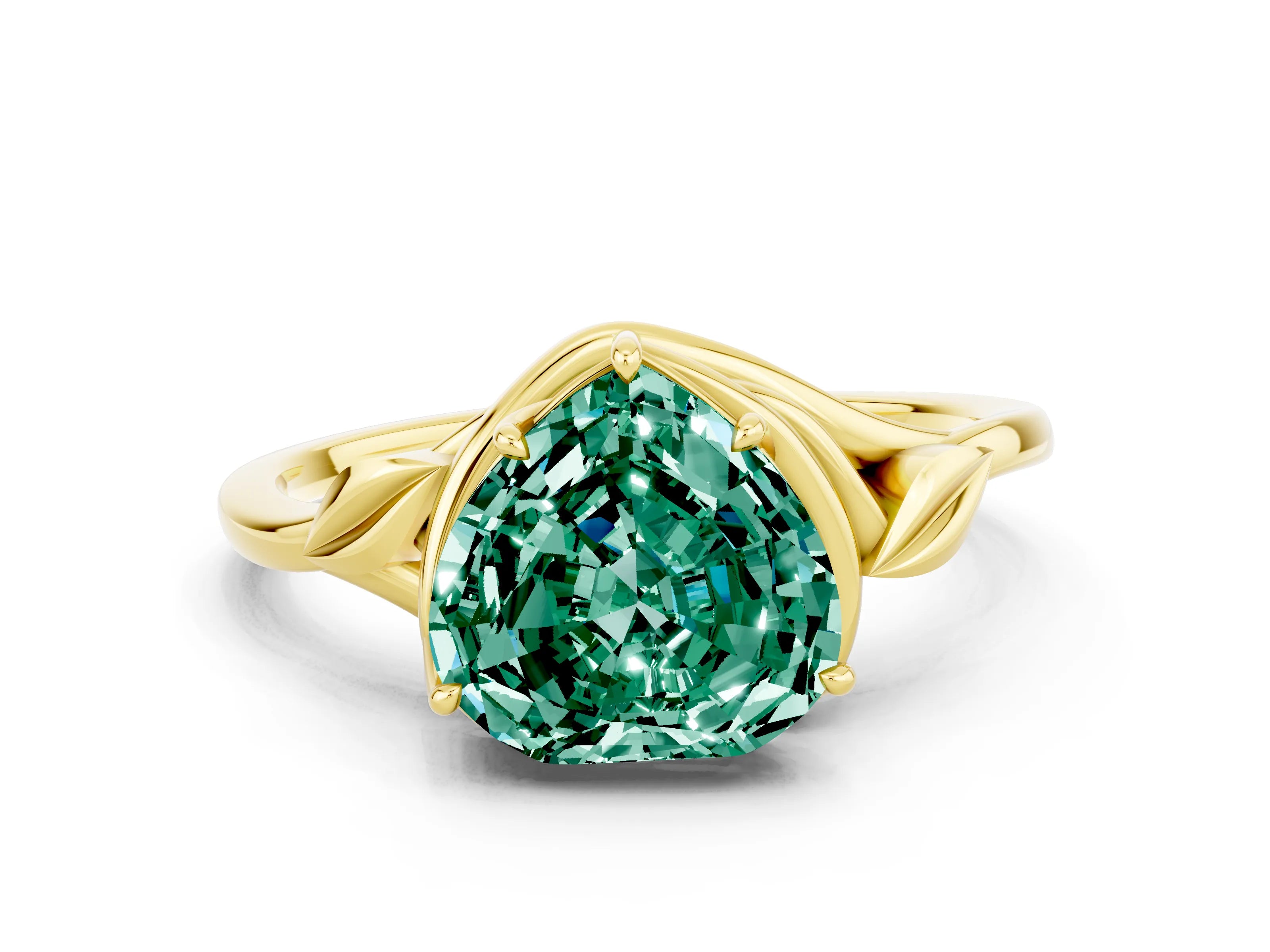 Yellow gold Heart Cut Green Sapphire Solitaire Ring with Twist Band and Four-Prong Setting_36