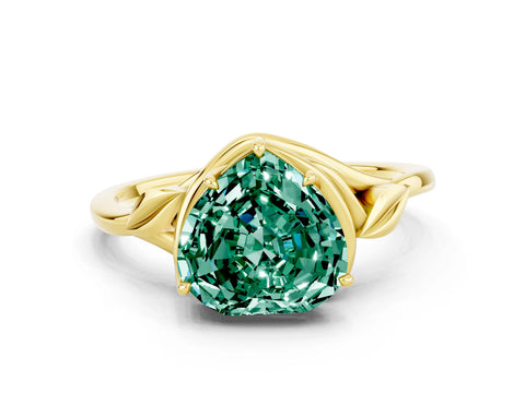 Yellow gold Heart Cut Green Sapphire Solitaire Ring with Twist Band and Four-Prong Setting_36