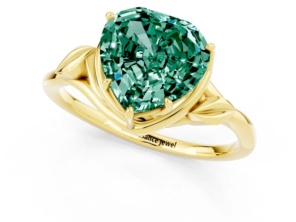 Yellow gold Heart Cut Green Sapphire Solitaire Ring with Twist Band and Four-Prong Setting