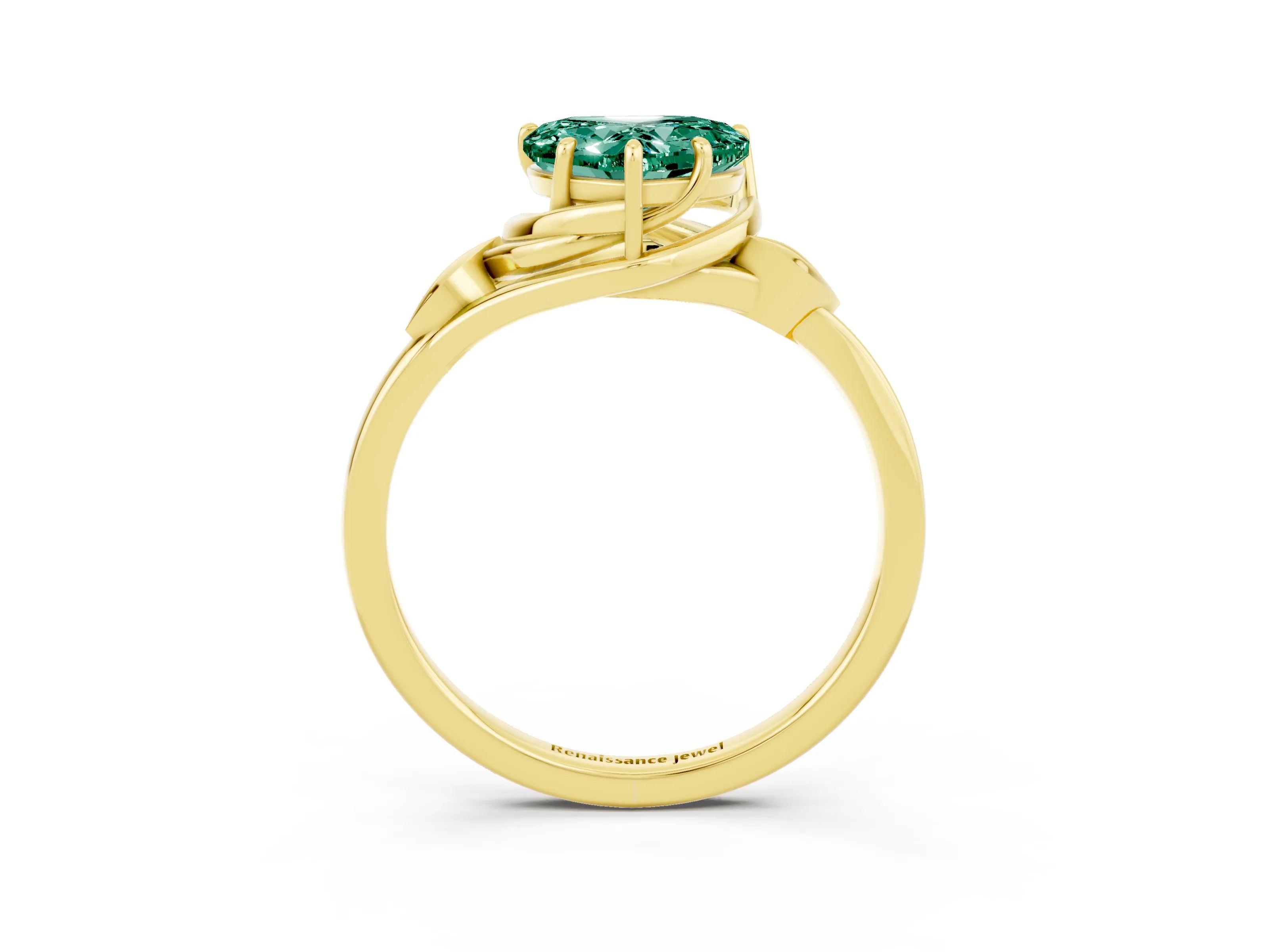 Yellow gold Heart Cut Green Sapphire Solitaire Ring with Twist Band and Four-Prong Setting_39