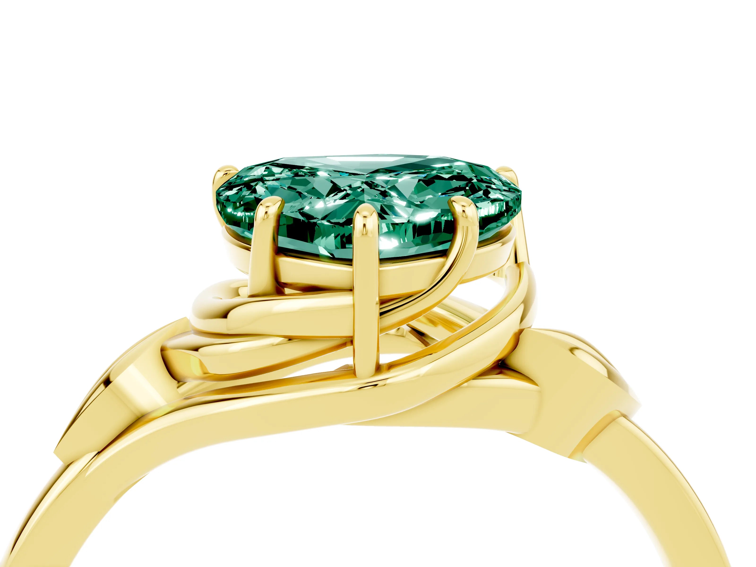 Yellow gold Heart Cut Green Sapphire Solitaire Ring with Twist Band and Four-Prong Setting_40