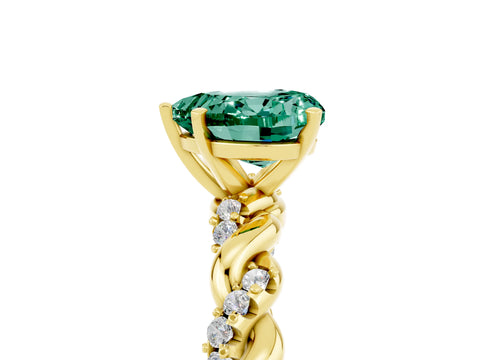 Yellow gold Heart Cut Green Sapphire Solitaire Ring with Twisted Band and Pavé Accents_5