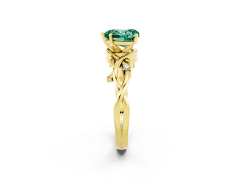 Yellow gold Heart Cut Green Sapphire Solitaire Ring with Twisted Band and Prong Setting_2