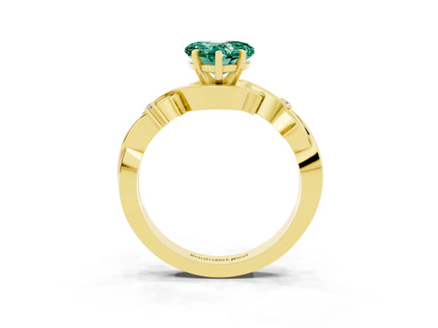 Yellow gold Heart Cut Green Sapphire Solitaire Ring with Twisted Band and Prong Setting_3