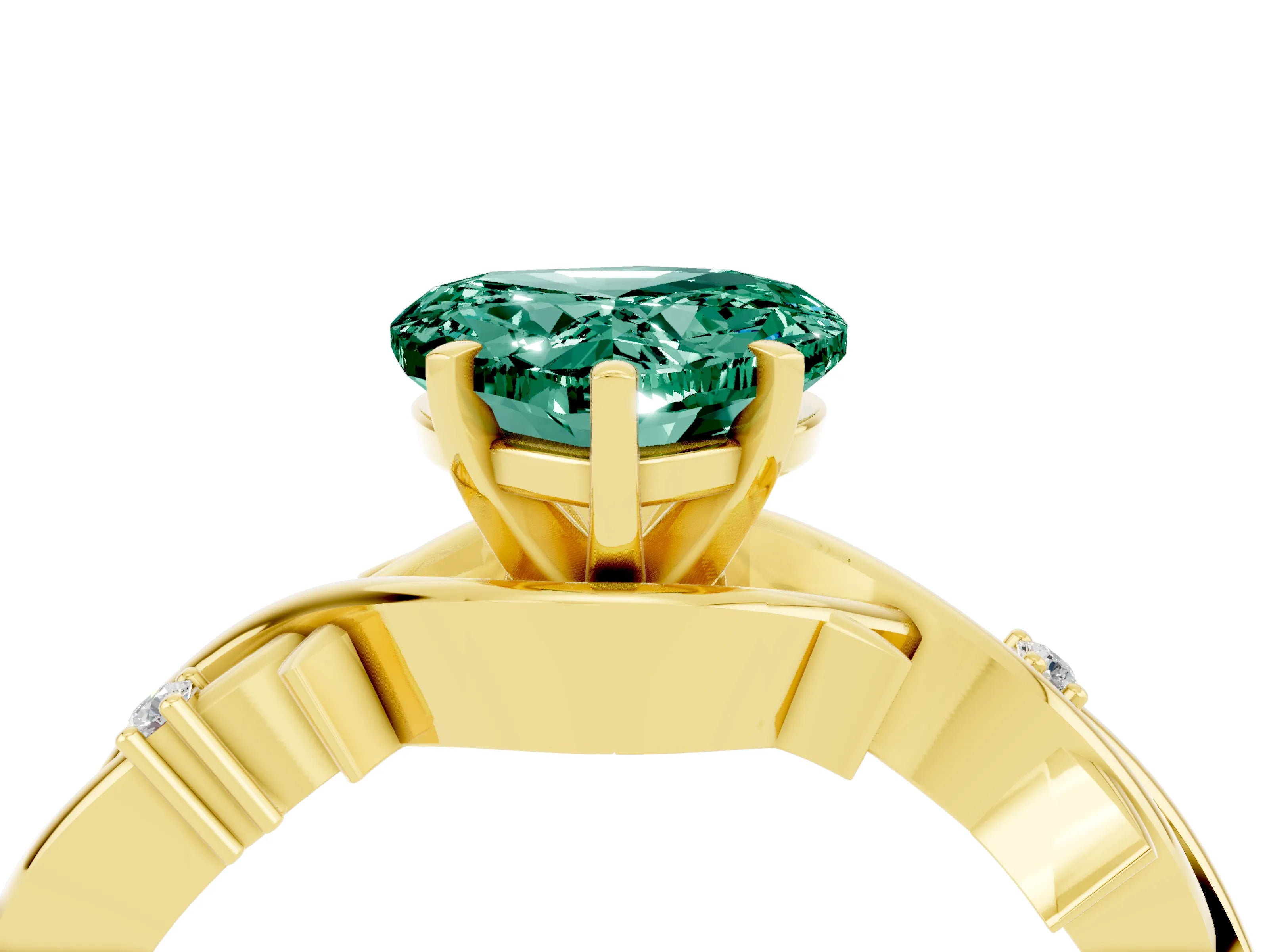 Yellow gold Heart Cut Green Sapphire Solitaire Ring with Twisted Band and Prong Setting_4