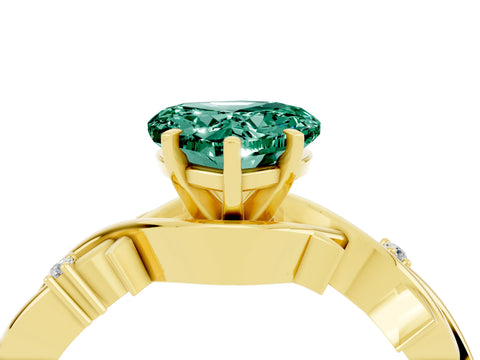 Yellow gold Heart Cut Green Sapphire Solitaire Ring with Twisted Band and Prong Setting_4