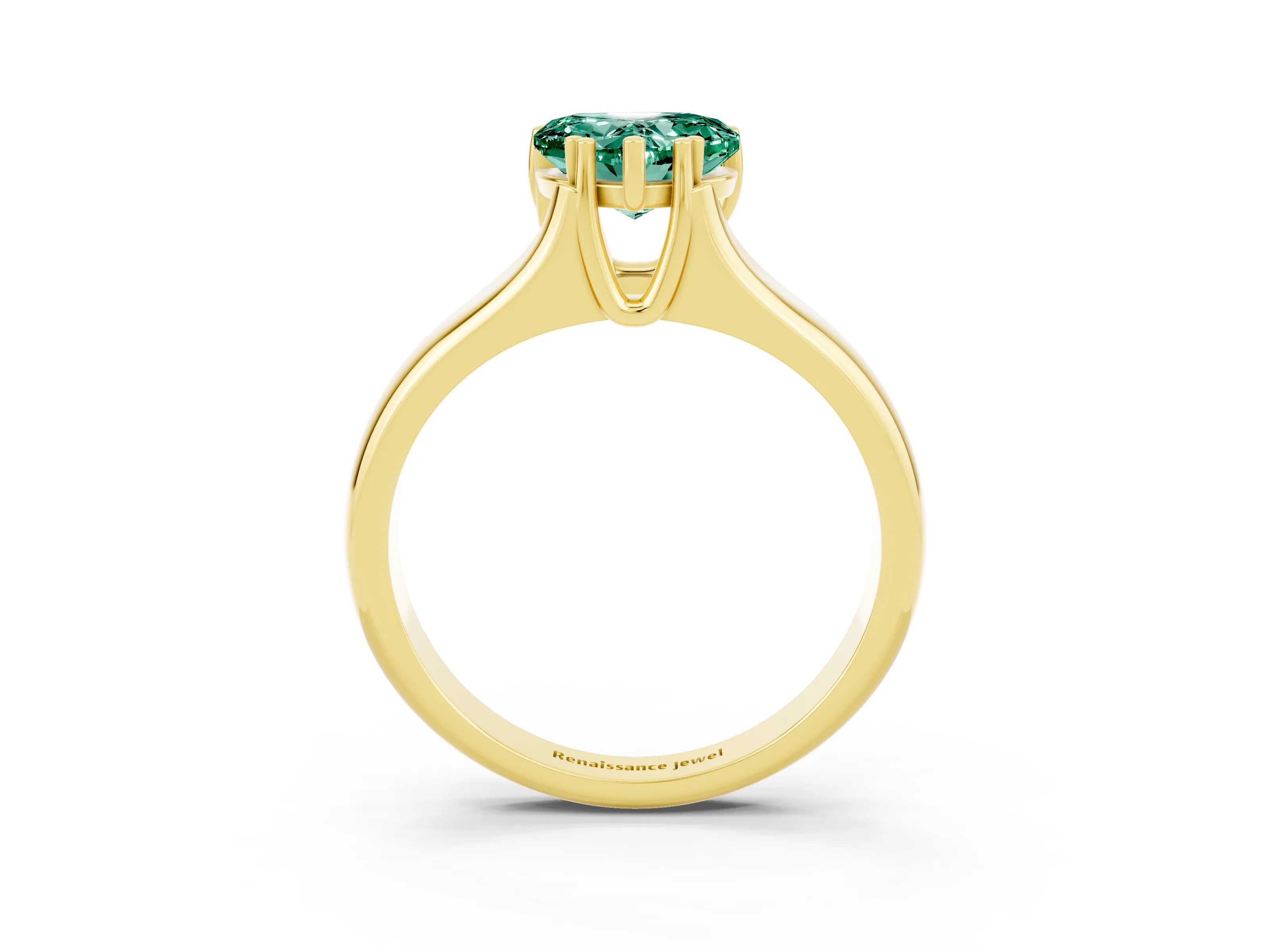 Yellow gold Heart Cut Green Sapphire Solitaire Ring with Wide Band and Prong Setting_3