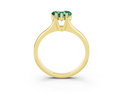 Yellow gold Heart Cut Green Sapphire Solitaire Ring with Wide Band and Prong Setting_3