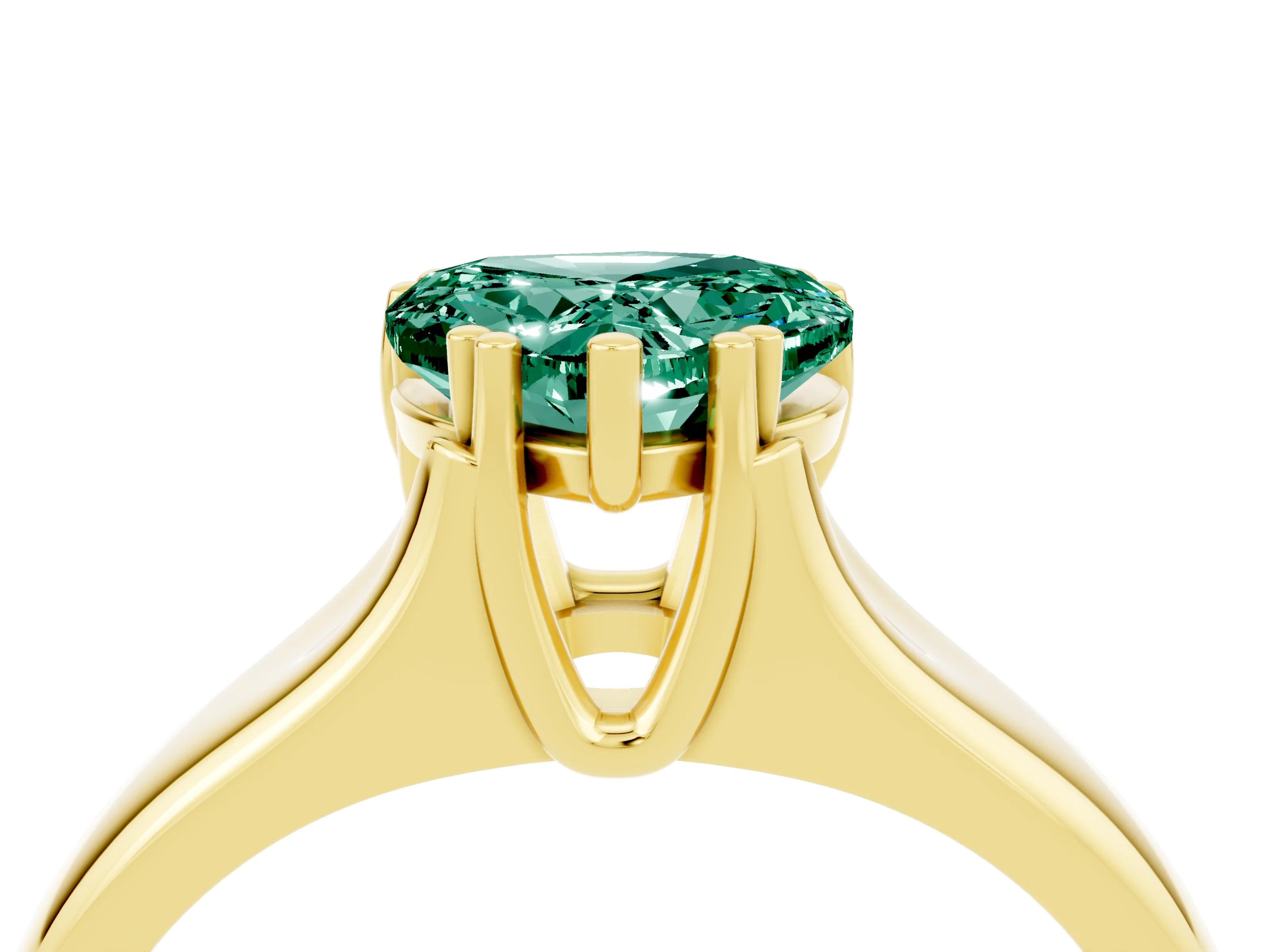 Yellow gold Heart Cut Green Sapphire Solitaire Ring with Wide Band and Prong Setting_4